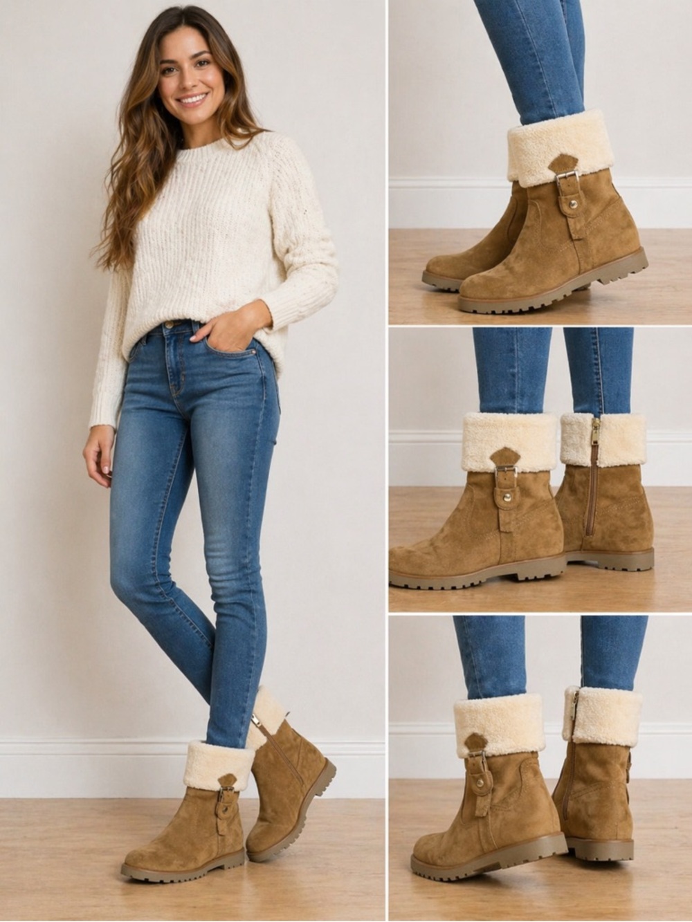 NWOB Tommy Hilfiger Soffia2 Booties Size 8.5 Suede Faux Fur Hidden Wedges